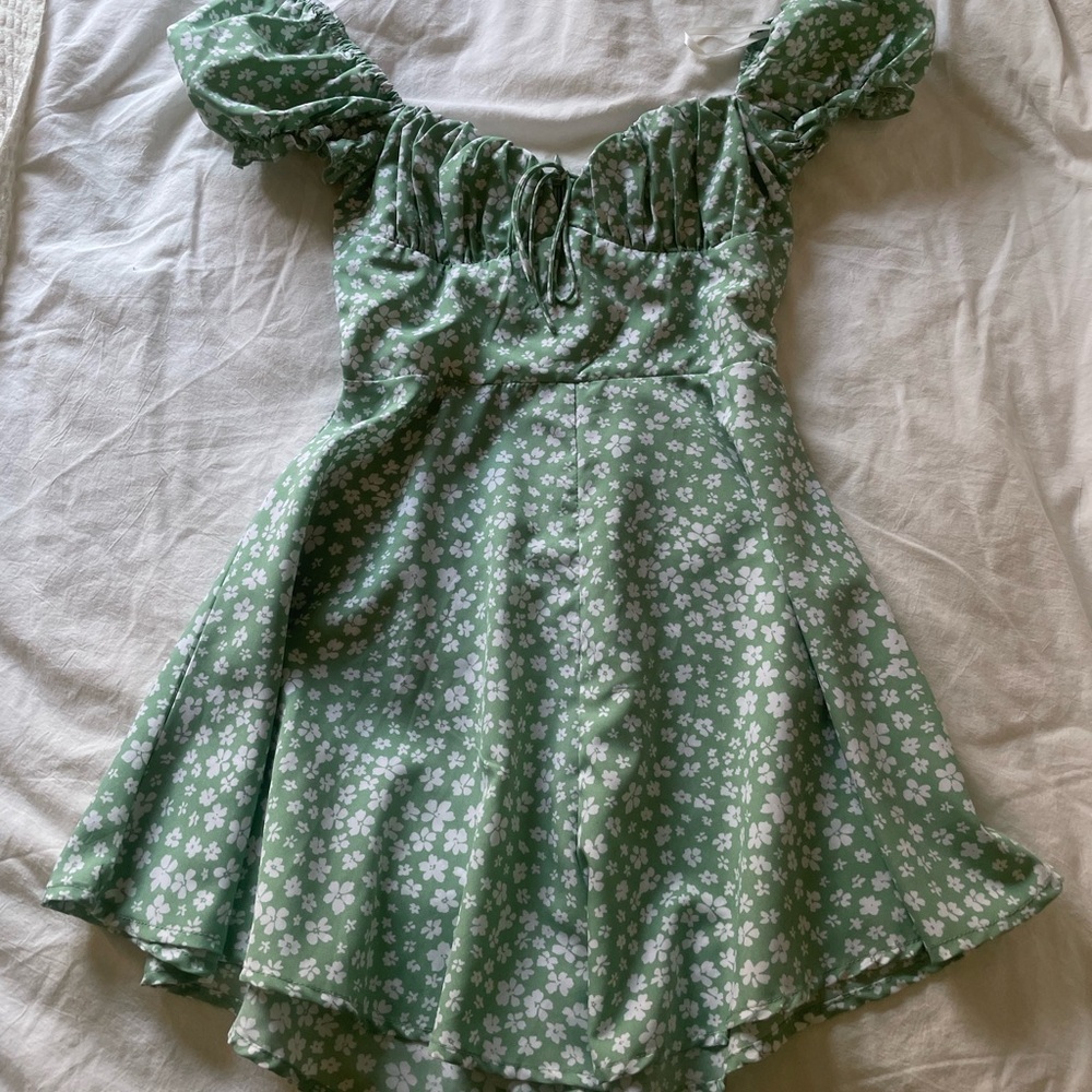 Princess Polly Sage Green Floral Puff-Sleeve Mini Dress